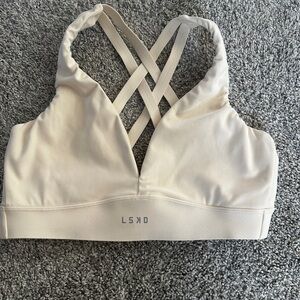 LSKD Cream Cross-Back Sports Bra
